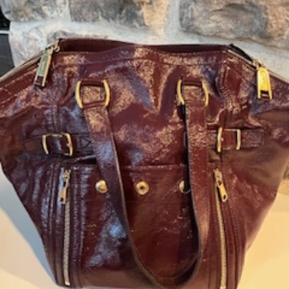 Yves Saint Laurent Rive Gauche Burgundy Patent Leather Sac Downtown Tote - Picture 4 of 14